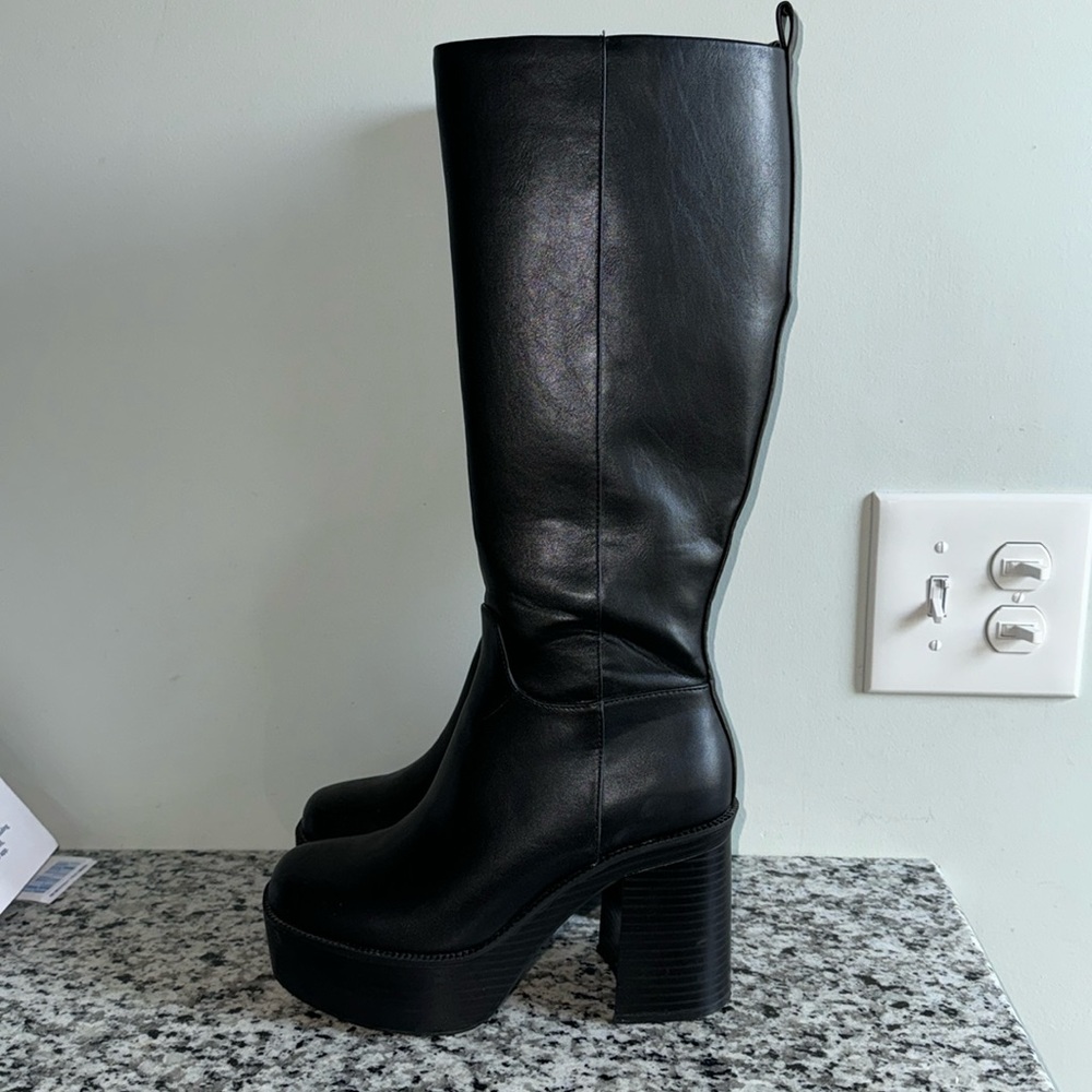 Steve Madden black knee high platform boots